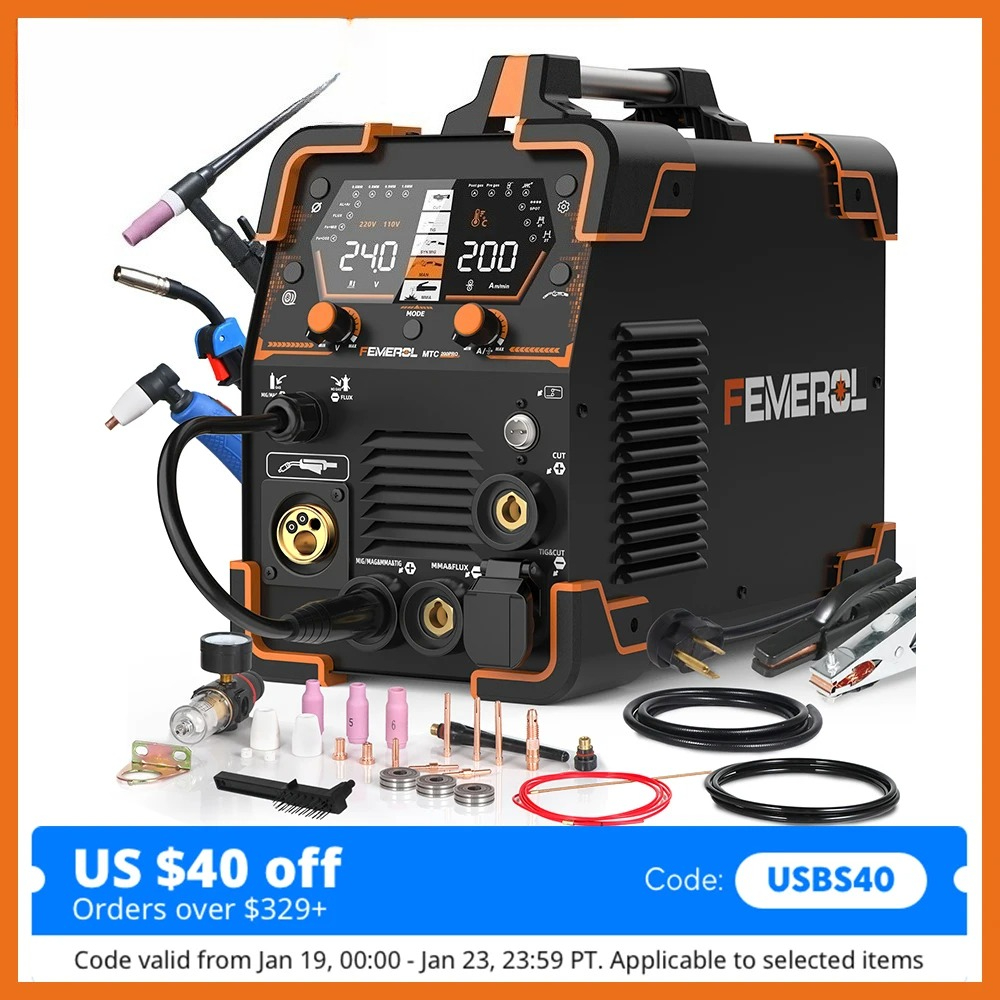 Tig Welder Machine - FEMEROL 200A 6-In-1 Multiprocess Welding Machine,